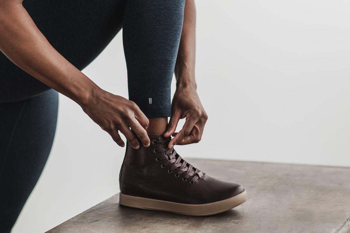 Nobull High-Top Leather Women's Trainers Brown | Australia (LB5278)